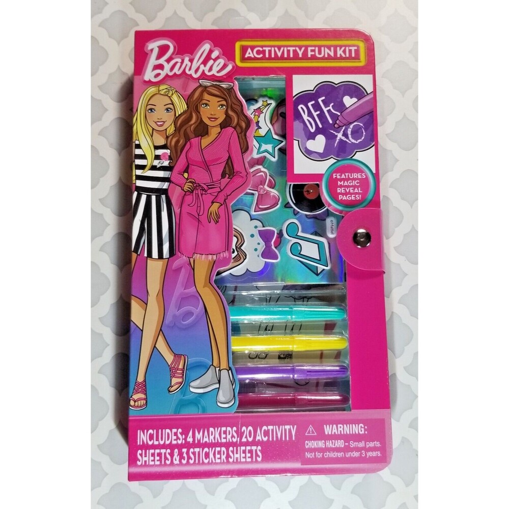 Barbie Activity Fun Kit Markers Sheets Stickers in Case Ages 3+ NEW BFF's